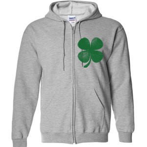 Distressed Green Four Leaf Clover Saint Patrick's Day Lover Full Zip Hoodie