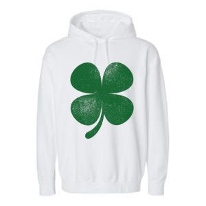 Distressed Green Four Leaf Clover Saint Patrick's Day Lover Garment-Dyed Fleece Hoodie