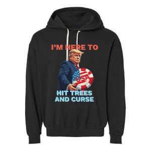 Disc Golf Funny Hit Trees And Curse Retro Disc Golf Garment-Dyed Fleece Hoodie