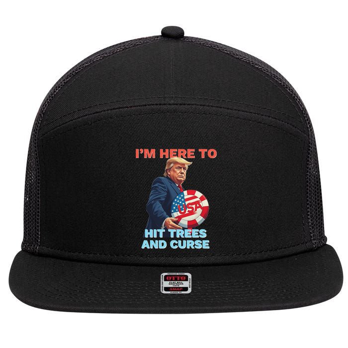 Disc Golf Funny Hit Trees And Curse Retro Disc Golf 7 Panel Mesh Trucker Snapback Hat