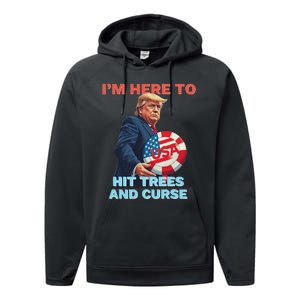 Disc Golf Funny Hit Trees And Curse Retro Disc Golf Performance Fleece Hoodie