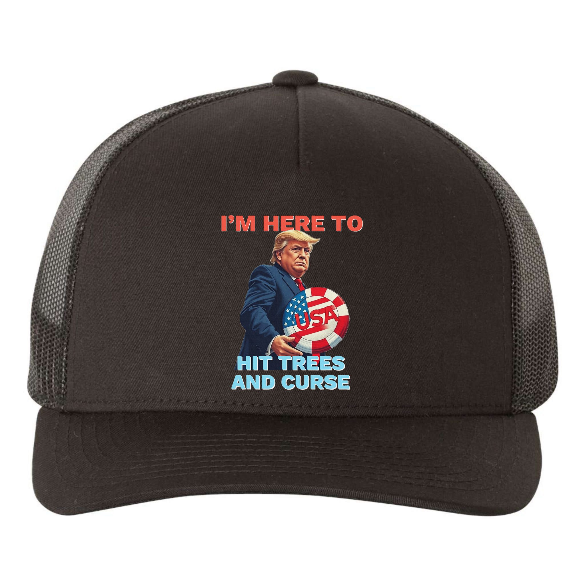 Disc Golf Funny Hit Trees And Curse Retro Disc Golf Yupoong Adult 5-Panel Trucker Hat