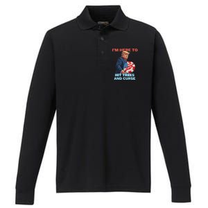 Disc Golf Funny Hit Trees And Curse Retro Disc Golf Performance Long Sleeve Polo