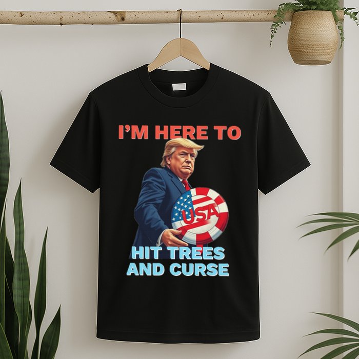 Disc Golf Funny Hit Trees And Curse Retro Disc Golf T-Shirt