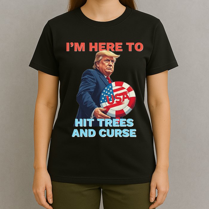 Disc Golf Funny Hit Trees And Curse Retro Disc Golf T-Shirt