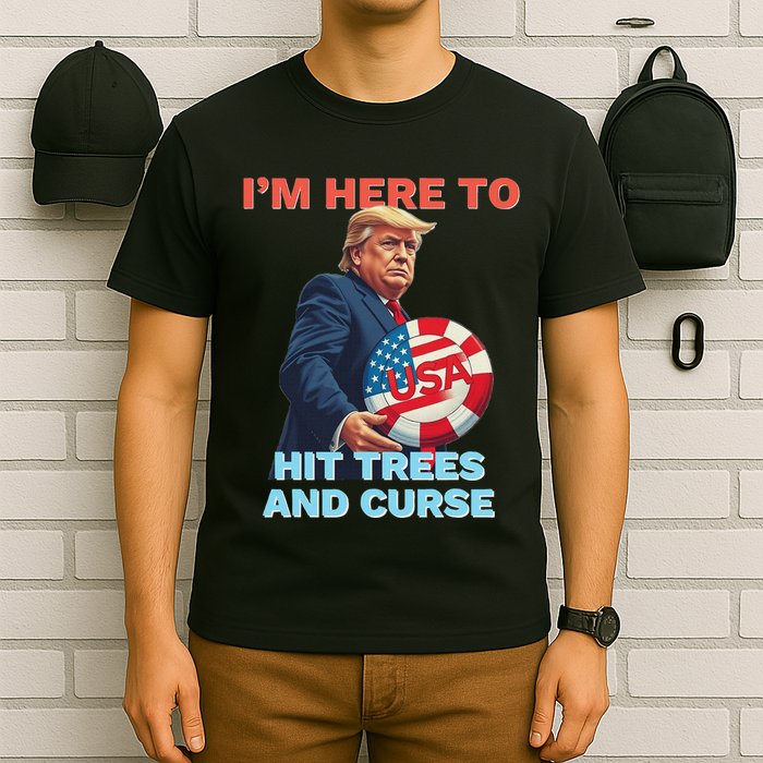 Disc Golf Funny Hit Trees And Curse Retro Disc Golf T-Shirt