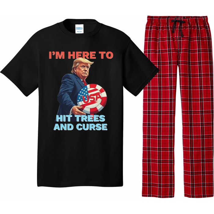 Disc Golf Funny Hit Trees And Curse Retro Disc Golf Pajama Set