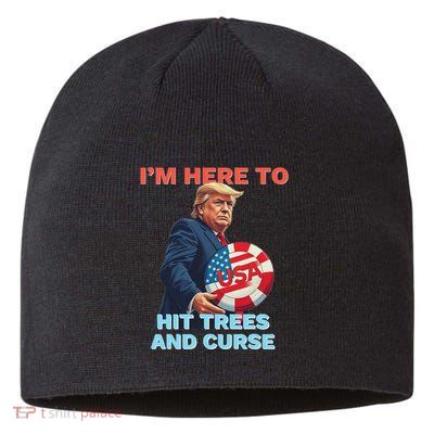 Disc Golf Funny Hit Trees And Curse Retro Disc Golf Sustainable Beanie
