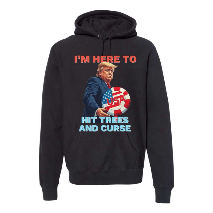 Disc Golf Funny Hit Trees And Curse Retro Disc Golf Premium Hoodie