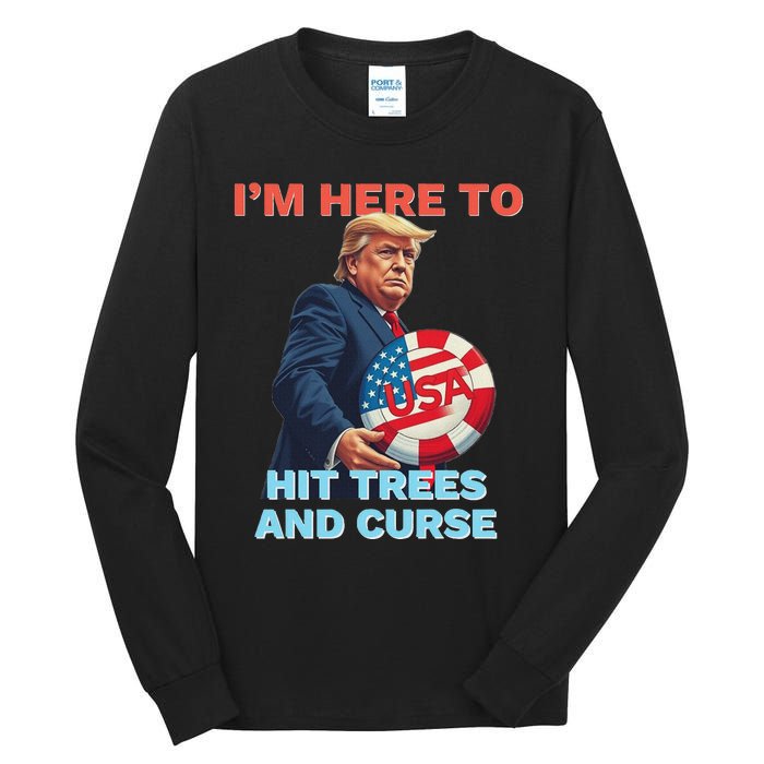 Disc Golf Funny Hit Trees And Curse Retro Disc Golf Tall Long Sleeve T-Shirt