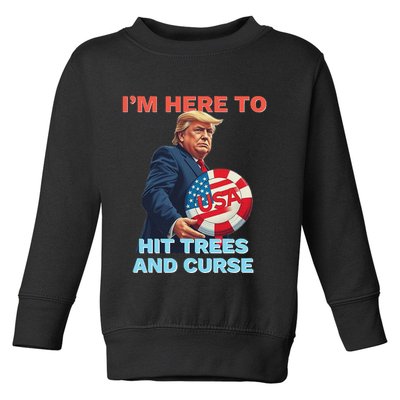 Disc Golf Funny Hit Trees And Curse Retro Disc Golf Toddler Sweatshirt