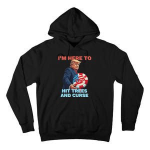 Disc Golf Funny Hit Trees And Curse Retro Disc Golf Tall Hoodie