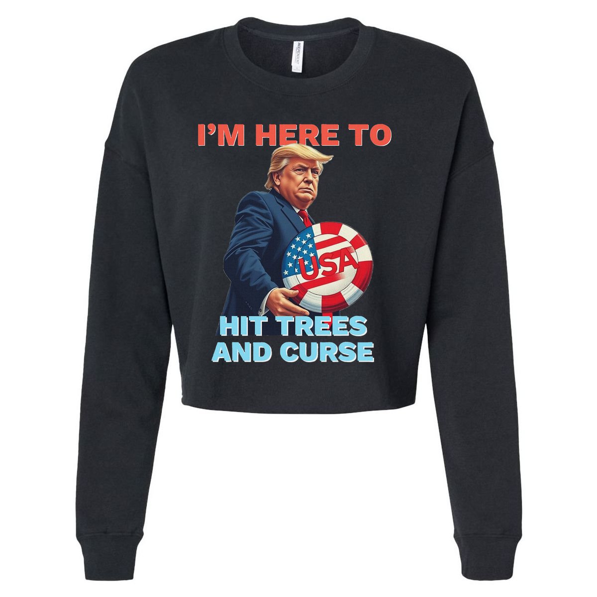 Disc Golf Funny Hit Trees And Curse Retro Disc Golf Cropped Pullover Crew