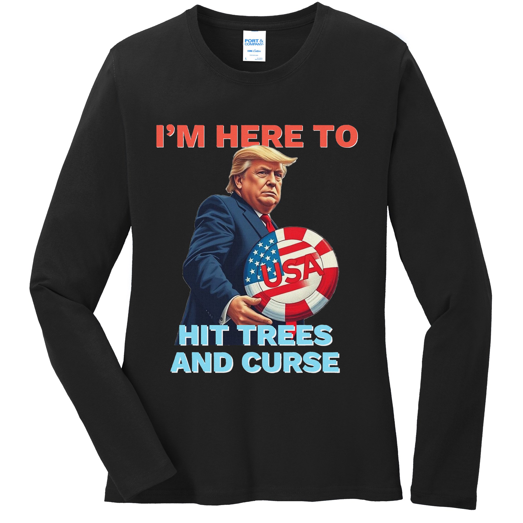 Disc Golf Funny Hit Trees And Curse Retro Disc Golf Ladies Long Sleeve Shirt