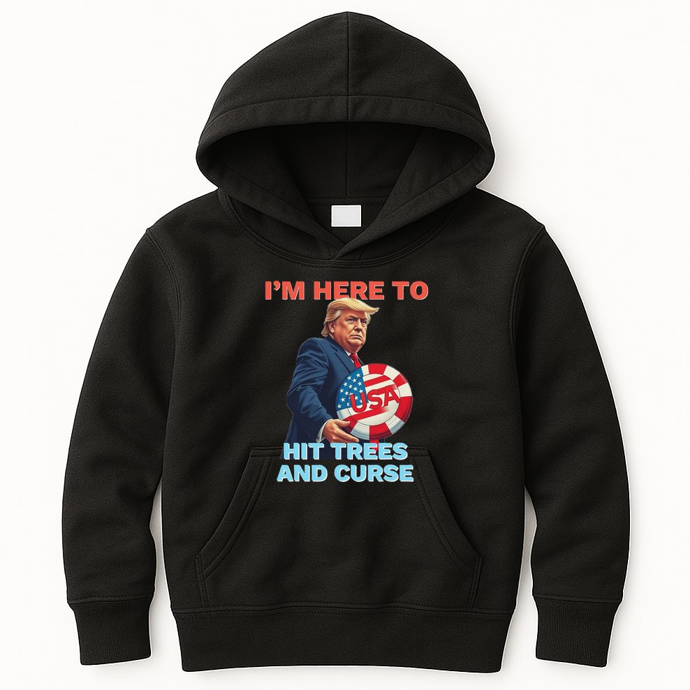 Disc Golf Funny Hit Trees And Curse Retro Disc Golf Kids Hoodie
