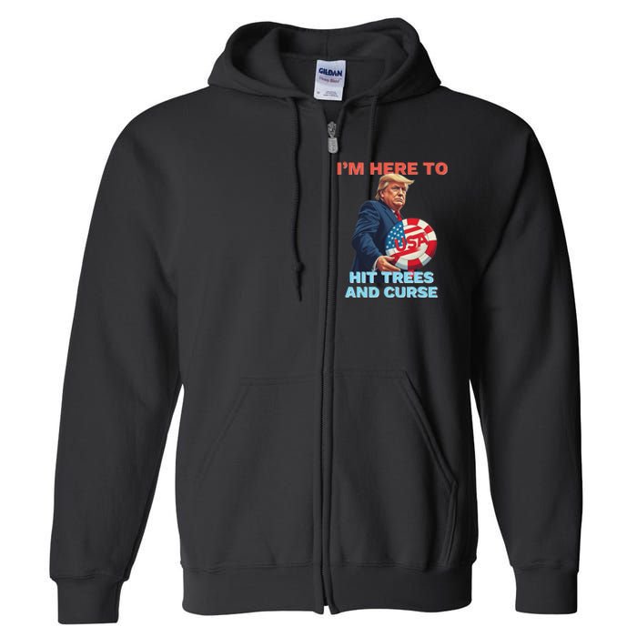 Disc Golf Funny Hit Trees And Curse Retro Disc Golf Full Zip Hoodie