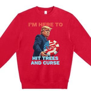 Disc Golf Funny Hit Trees And Curse Retro Disc Golf Premium Crewneck Sweatshirt