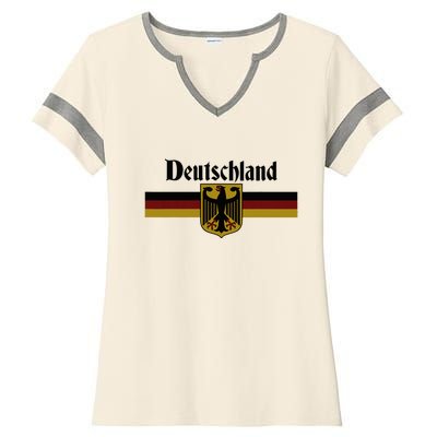 Deutschland Germany Flag Coat Of Arms Eagle Banner Ladies Halftime Notch Neck Tee