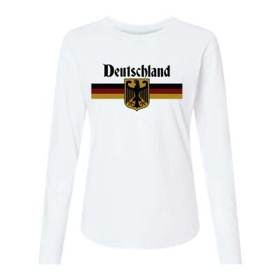 Deutschland Germany Flag Coat Of Arms Eagle Banner Womens Cotton Relaxed Long Sleeve T-Shirt