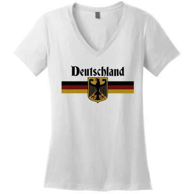 Deutschland Germany Flag Coat Of Arms Eagle Banner Women's V-Neck T-Shirt