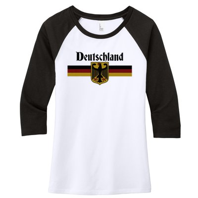 Deutschland Germany Flag Coat Of Arms Eagle Banner Women's Tri-Blend 3/4-Sleeve Raglan Shirt