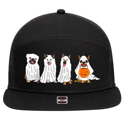 Dog Ghost Funny Halloween Mummy Dog Lover Matching Family 7 Panel Mesh Trucker Snapback Hat