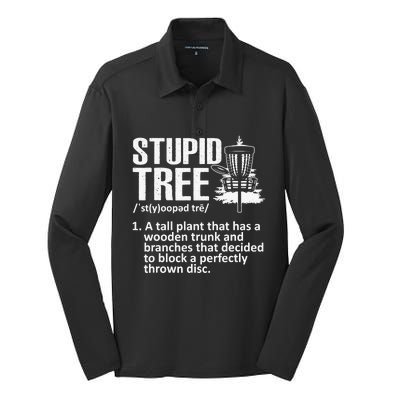 Disc Golf Funny Stupid Tree Disc Golf Player Team Silk Touch Performance Long Sleeve Polo