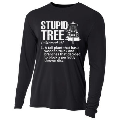 Disc Golf Funny Stupid Tree Disc Golf Player Team Cooling Performance Long Sleeve Crew