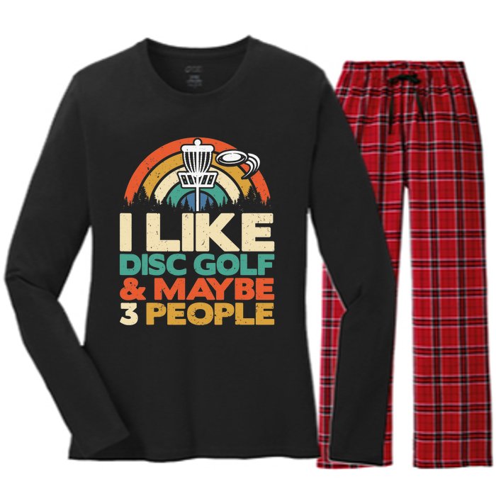 Disc Golf Funny Disc Jokey Frisbee Golf Funny Disc Golf Women's Long Sleeve Flannel Pajama Set 