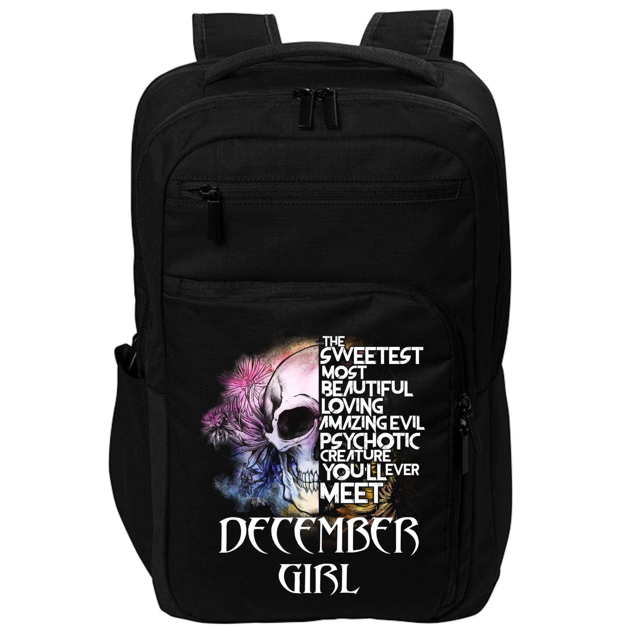 December Girl Funny Birthday Skull Woman Impact Tech Backpack