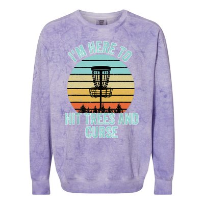 Disc Golf Funny Hit Trees And Curse Retro Disc Golf Gi T Colorblast Crewneck Sweatshirt