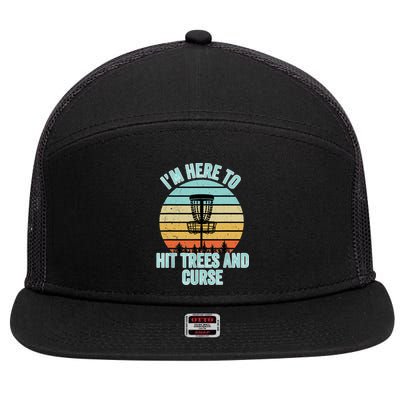 Disc Golf Funny Hit Trees And Curse Retro Disc Golf Gi T 7 Panel Mesh Trucker Snapback Hat