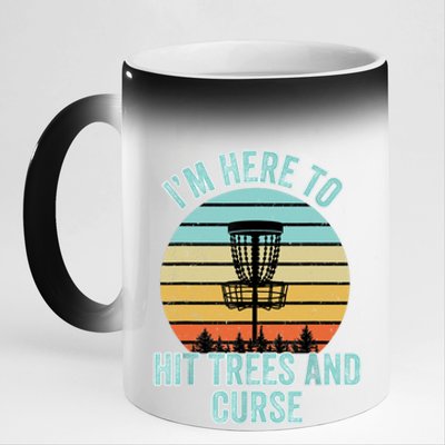 Disc Golf Funny Hit Trees And Curse Retro Disc Golf Gi T 11oz Black Color Changing Mug