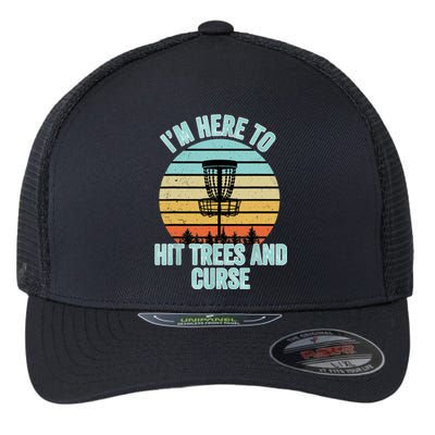 Disc Golf Funny Hit Trees And Curse Retro Disc Golf Gi T Flexfit Unipanel Trucker Cap