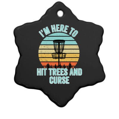 Disc Golf Funny Hit Trees And Curse Retro Disc Golf Gi T Ceramic Star Ornament