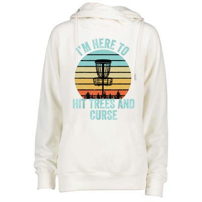 Disc Golf Funny Hit Trees And Curse Retro Disc Golf Gi T Womens Funnel Neck Pullover Hood