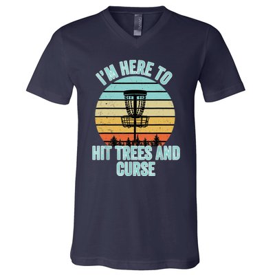 Disc Golf Funny Hit Trees And Curse Retro Disc Golf Gi T V-Neck T-Shirt