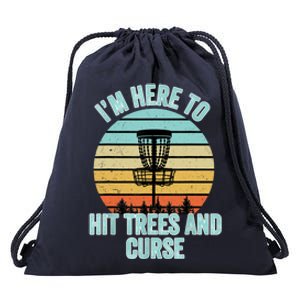 Disc Golf Funny Hit Trees And Curse Retro Disc Golf Gi T Drawstring Bag