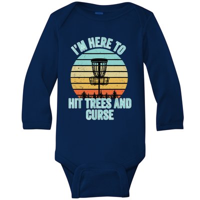 Disc Golf Funny Hit Trees And Curse Retro Disc Golf Gi T Baby Long Sleeve Bodysuit