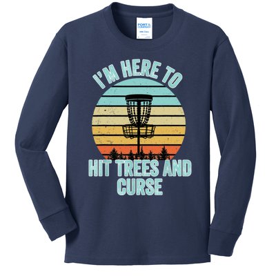 Disc Golf Funny Hit Trees And Curse Retro Disc Golf Gi T Kids Long Sleeve Shirt