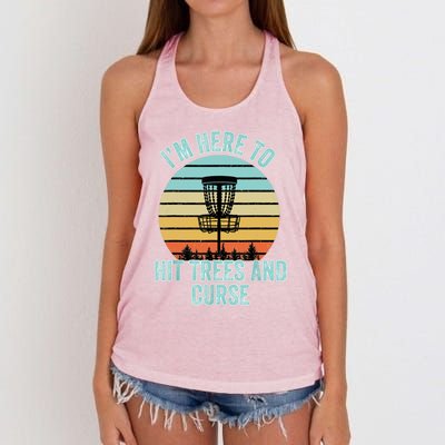 Disc Golf Funny Hit Trees And Curse Retro Disc Golf Gi T Women's Knotted Racerback Tank