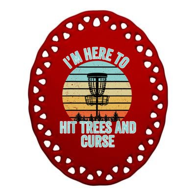 Disc Golf Funny Hit Trees And Curse Retro Disc Golf Gi T Ceramic Oval Ornament