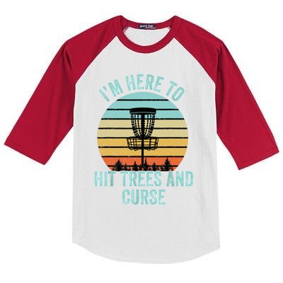 Disc Golf Funny Hit Trees And Curse Retro Disc Golf Gi T Kids Colorblock Raglan Jersey