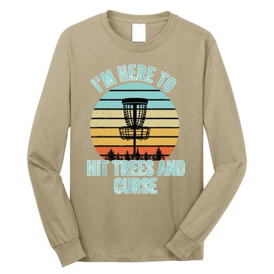 Disc Golf Funny Hit Trees And Curse Retro Disc Golf Gi T Long Sleeve Shirt