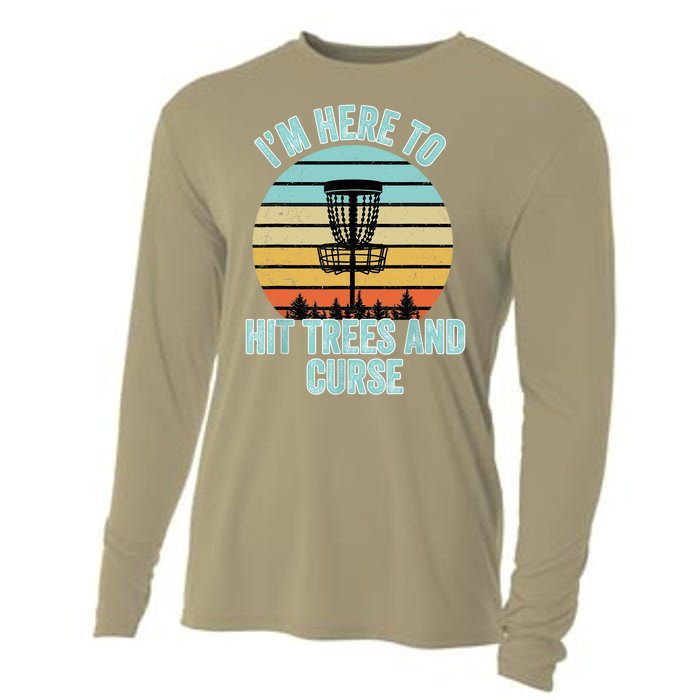 Disc Golf Funny Hit Trees And Curse Retro Disc Golf Gi T Cooling Performance Long Sleeve Crew