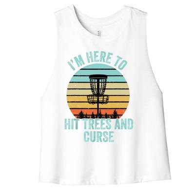 Disc Golf Funny Hit Trees And Curse Retro Disc Golf Gi T Women's Racerback Cropped Tank