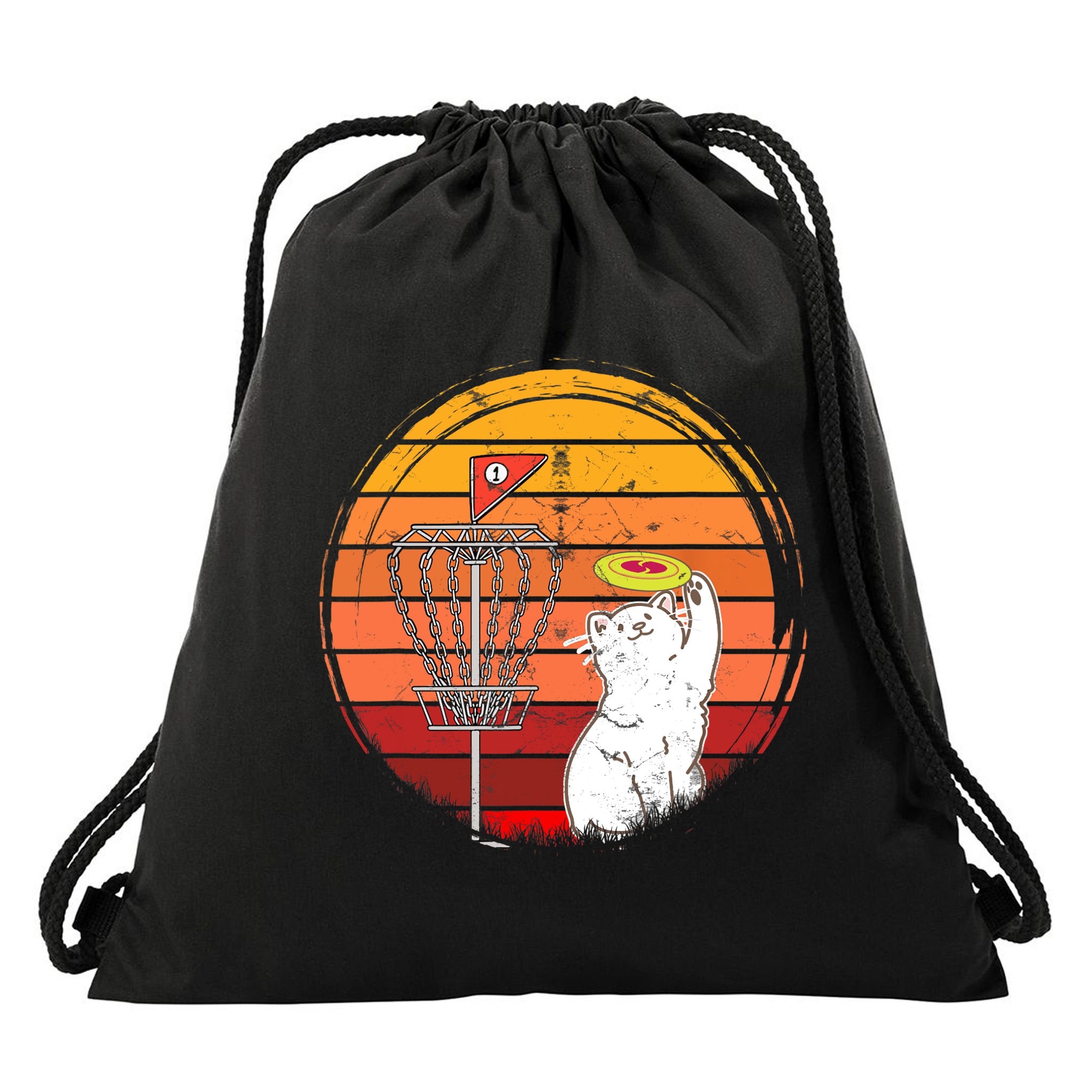 Disc Golf Frisbee Golf Disc Sport Players Cute Cat Lovers Drawstring Bag