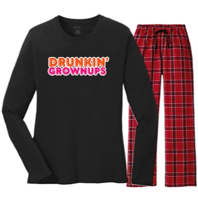 Drunkin Grownups Funny Parody Party Women's Long Sleeve Flannel Pajama Set 