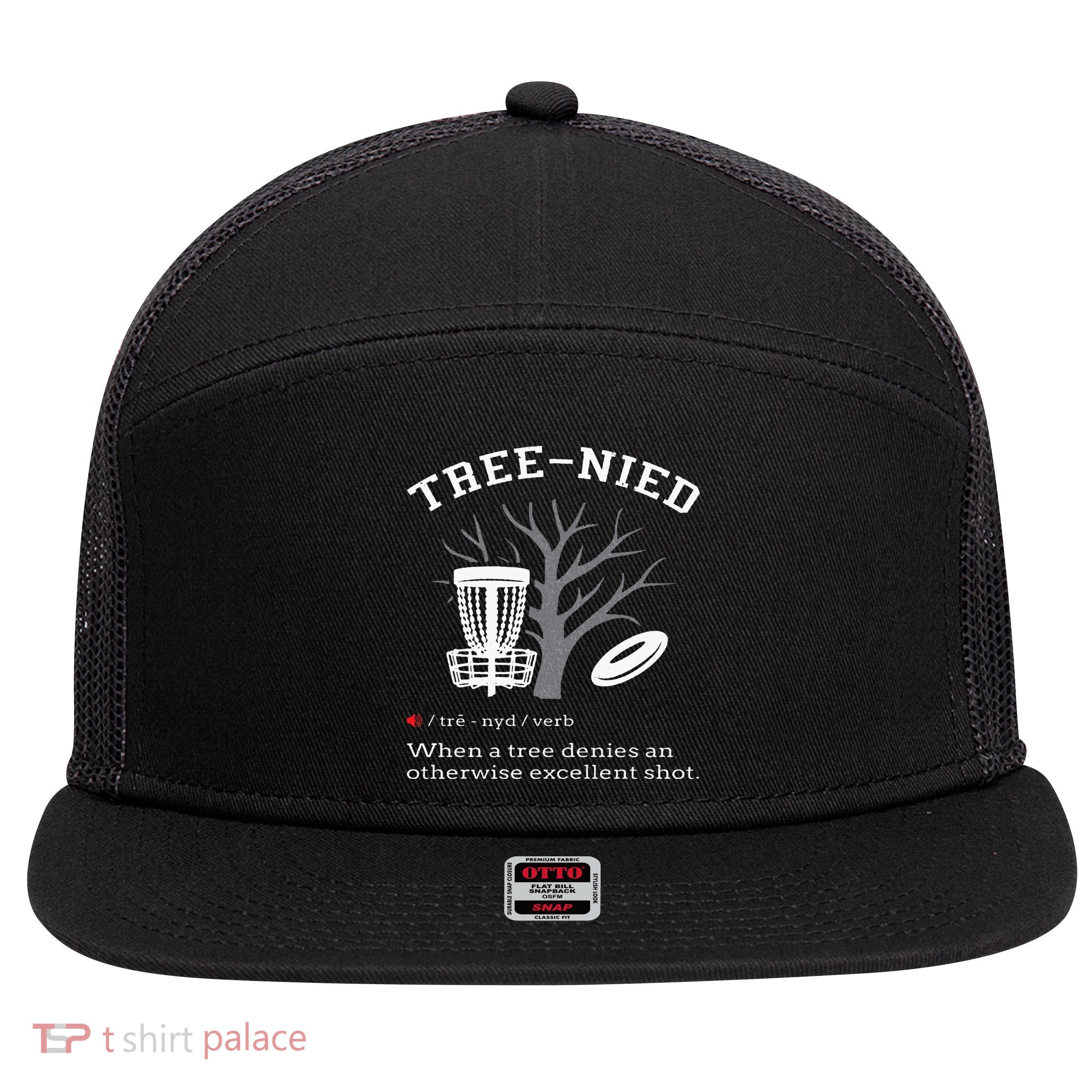 Disc Golf Funny Stupid Tree Treenied III 7 Panel Mesh Trucker Snapback Hat
