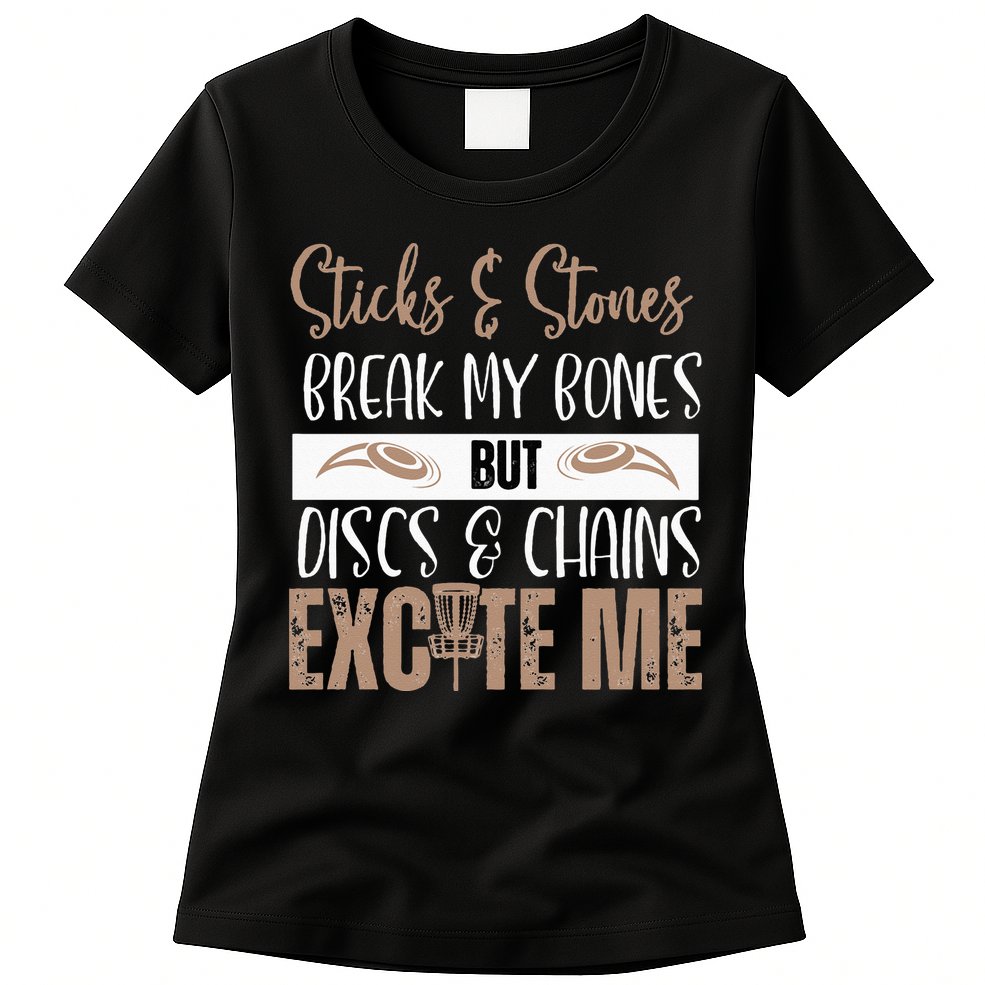 Disc Golf Funny Discs & Chains Excite Me Brown Womens T-Shirt